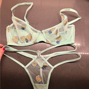 BUNDLE: Savage X fenty: two lingerie set Green and Pink Pineapple Embroidered